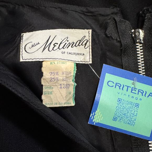 60s Miss Melinda Black Party Dress Size S - Picture 9 of 9